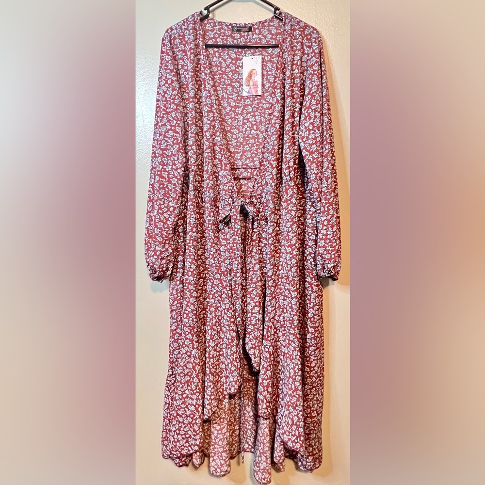 PRETTY GARDEN Long-sleeve Floral Wrap Dress